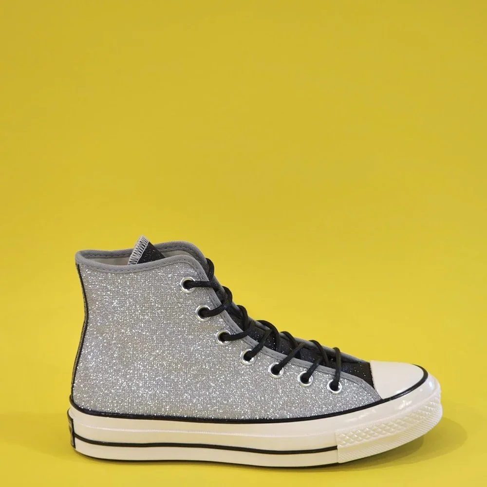Converse Chuck 70 Hi Authentic Glam Silver Glitter Women's Sneakers 572038C NWT - Picture 2 of 6